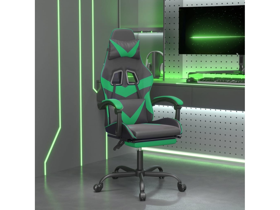 Vidaxl Cadeira Gaming Giratória C/ Apoio Pés Couro Artif. Preto/verde