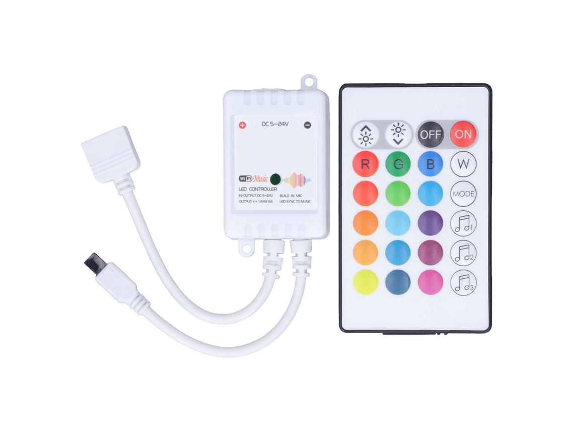 Controlador Led RGB inteligente Primerox com controle remoto 24 chaves, 16 cores, 4 modos, 5V e 24V | S/MARCA