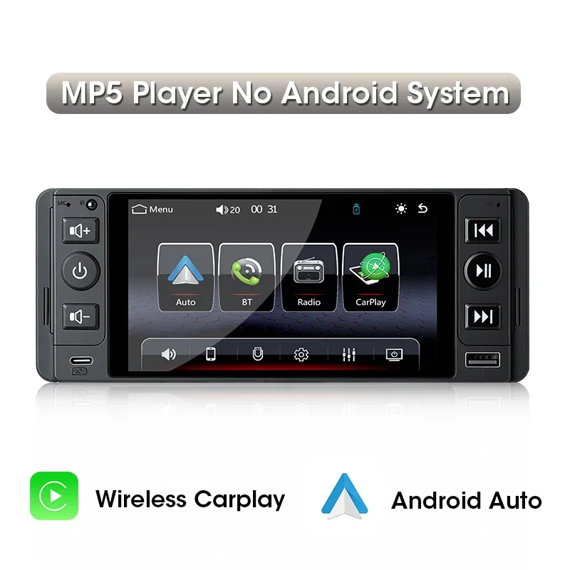 (reprodutor Mp5) Reprodutor Automotivo Single Din De 5 Polegadas, Carplay Sem Fio, Bluetooth, Rádio Fm