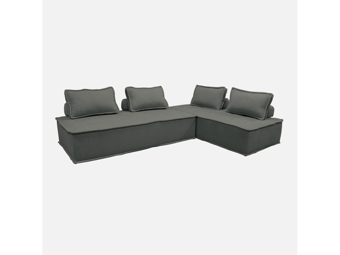 Sofá Modular Em Tecido Liso, 4 Lugares, Cinza Escuro