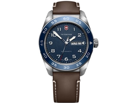 Relógio Homem Swiss Army Ss Blue Dial, Brown Strap Aço 10 Bar Victorinox Swissarmy