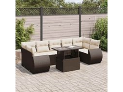 Jogo de Sofá Jardim 8 Peças C/ Almofadões Vime Pe Marrom Dkd Home Decor