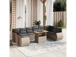 Vidaxl 11 Pcs Conjunto Sofás De Jardim C/ Almofadões Vime Pe Cinzento