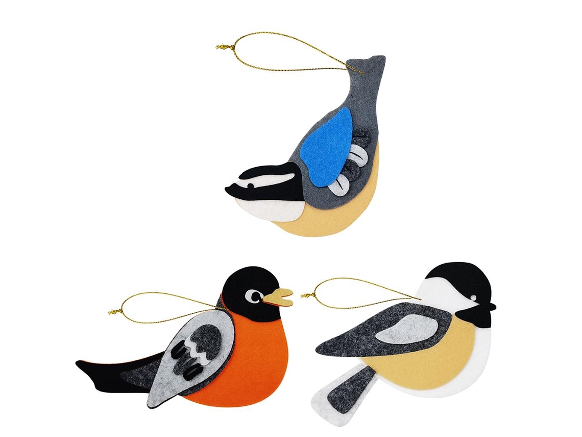 Kit de Pingentes em Felpa para Pássaros Miniatura 3 Peças Diy