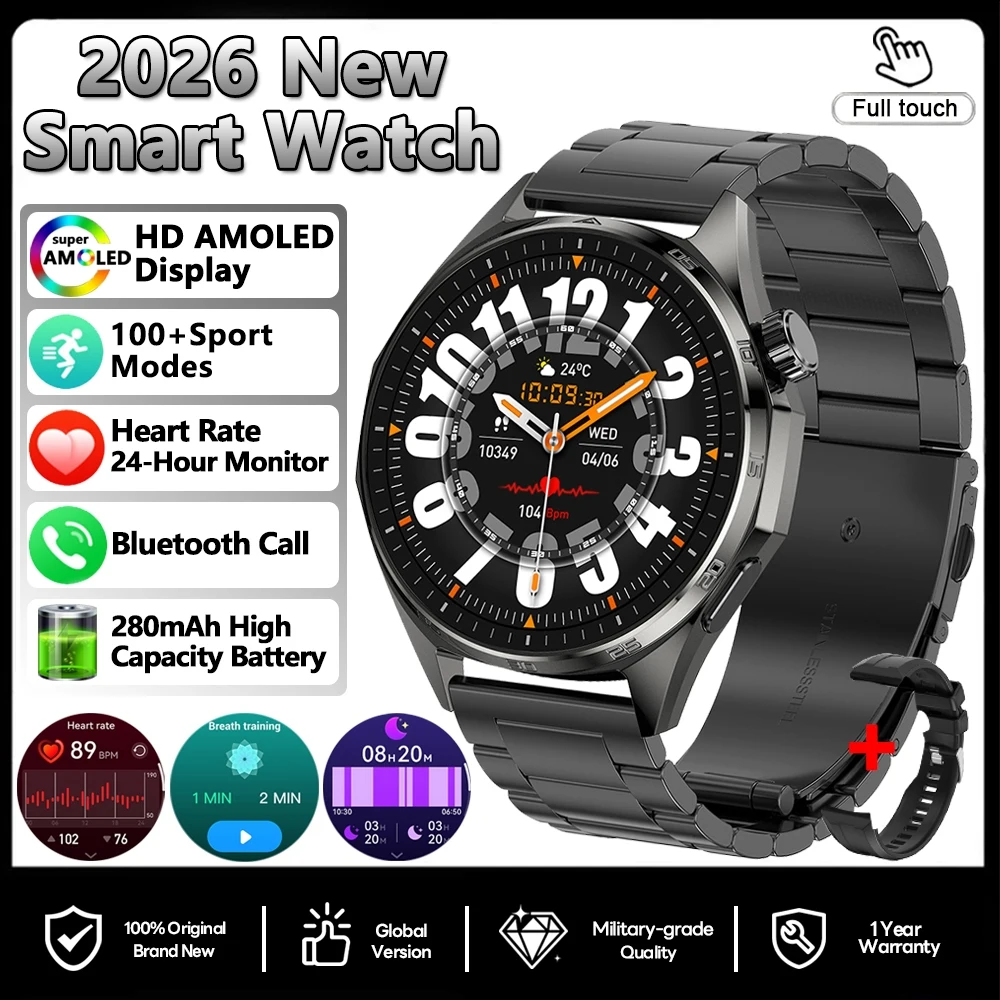 (aço Preto) Smartwatch, Gps, Nfc, Monitoramento De Saúde, Monitoramento De Frequência Cardíaca, Chamadas Bluetooth