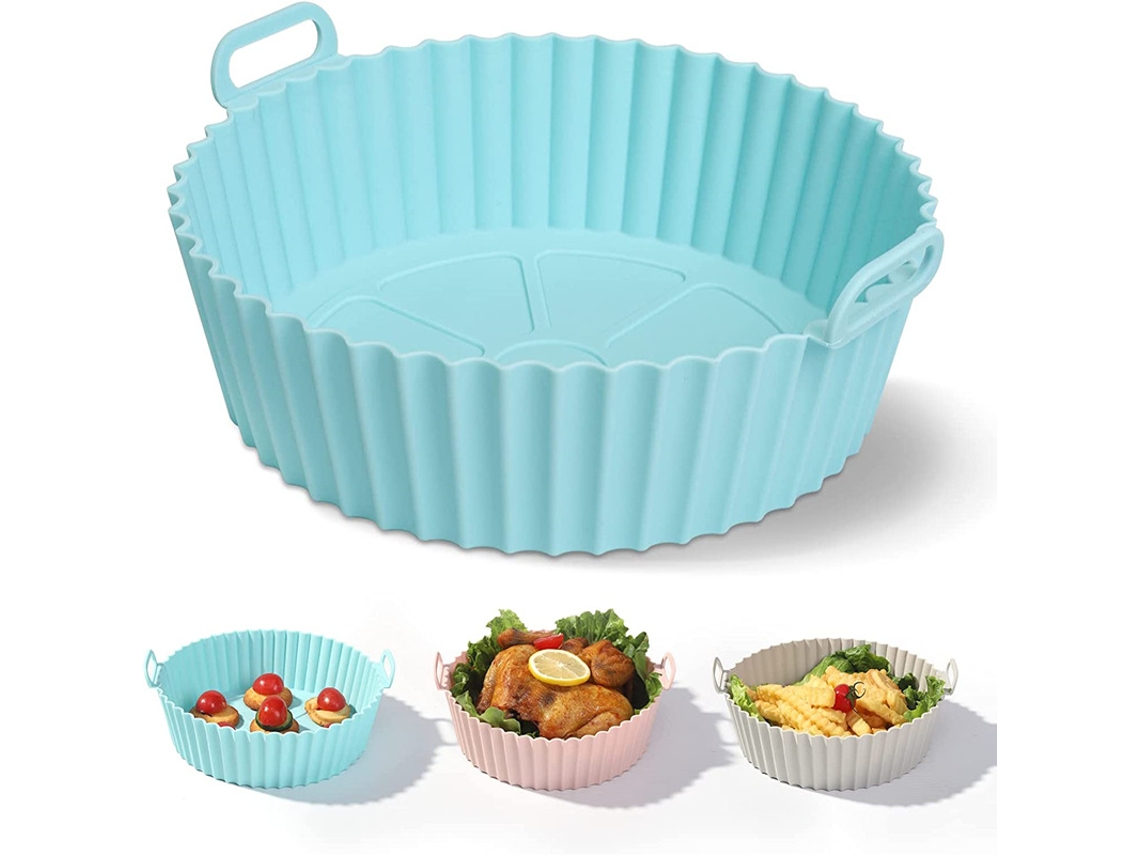 Forma De Silicone Reutilizável Para Air Fryer (8 Polegadas, Azul) - Antiaderente, Resistente Ao Calor
