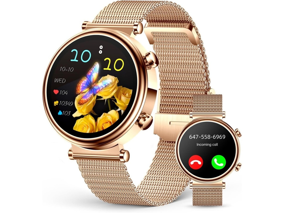 Relógios inteligentes Bestvite para mulheres com tela AMOLED de 1,27 polegadas, rastreador de atividades físicas, monitor de frequência cardíaca e sono, à prova d'água.