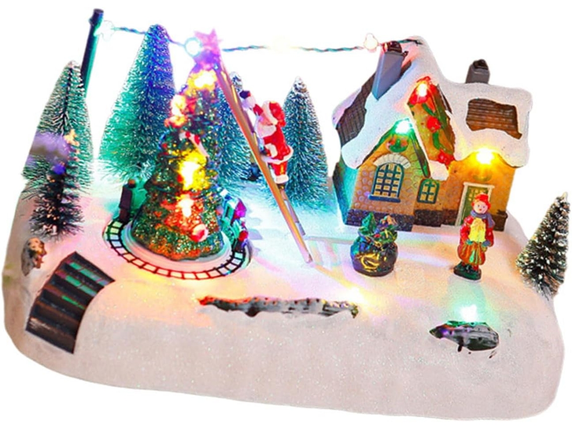 Caixa De Música Natalina Em Resina Com Luzes E Melodias Para Decoração De Festas, Casa E Reuniões Familiares,