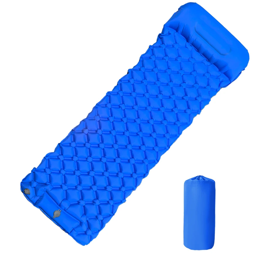 Colchão Inflável Para Camping (azul) Com Travesseiro, Ultraleve, Bomba De Ar Embutida, Ideal Para Caminhadas.