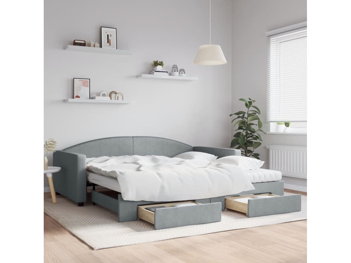 Vidaxl Sofá-cama C/ Gavetão E Gavetas 100x200 Cm Tecido Cinzento-claro