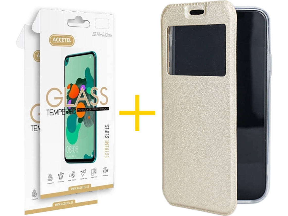Kit Capa e 2 Películas Xiaomi Mi Note 10 ACCETEL Gandy Flip (Dourado)