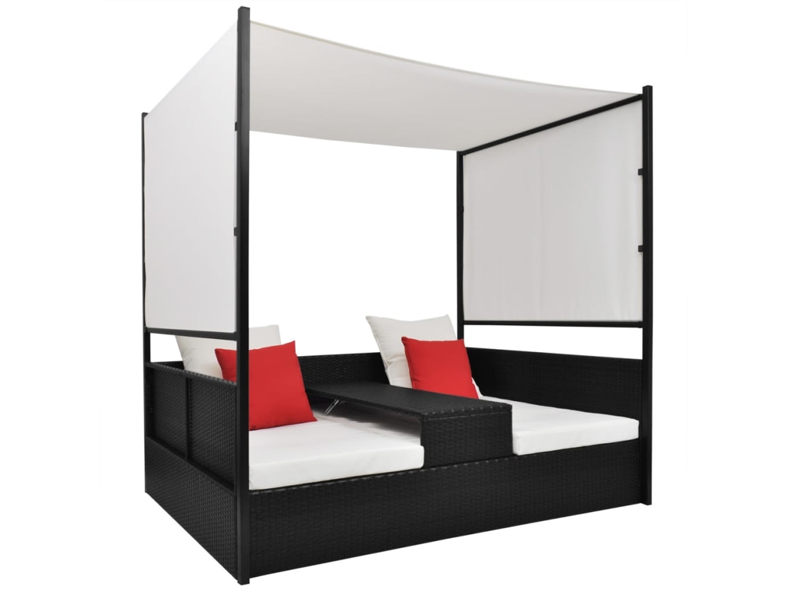 Vidaxl Espreguiçadeira De Jardim Com Toldo 190x130 Cm Vime Pe Preto