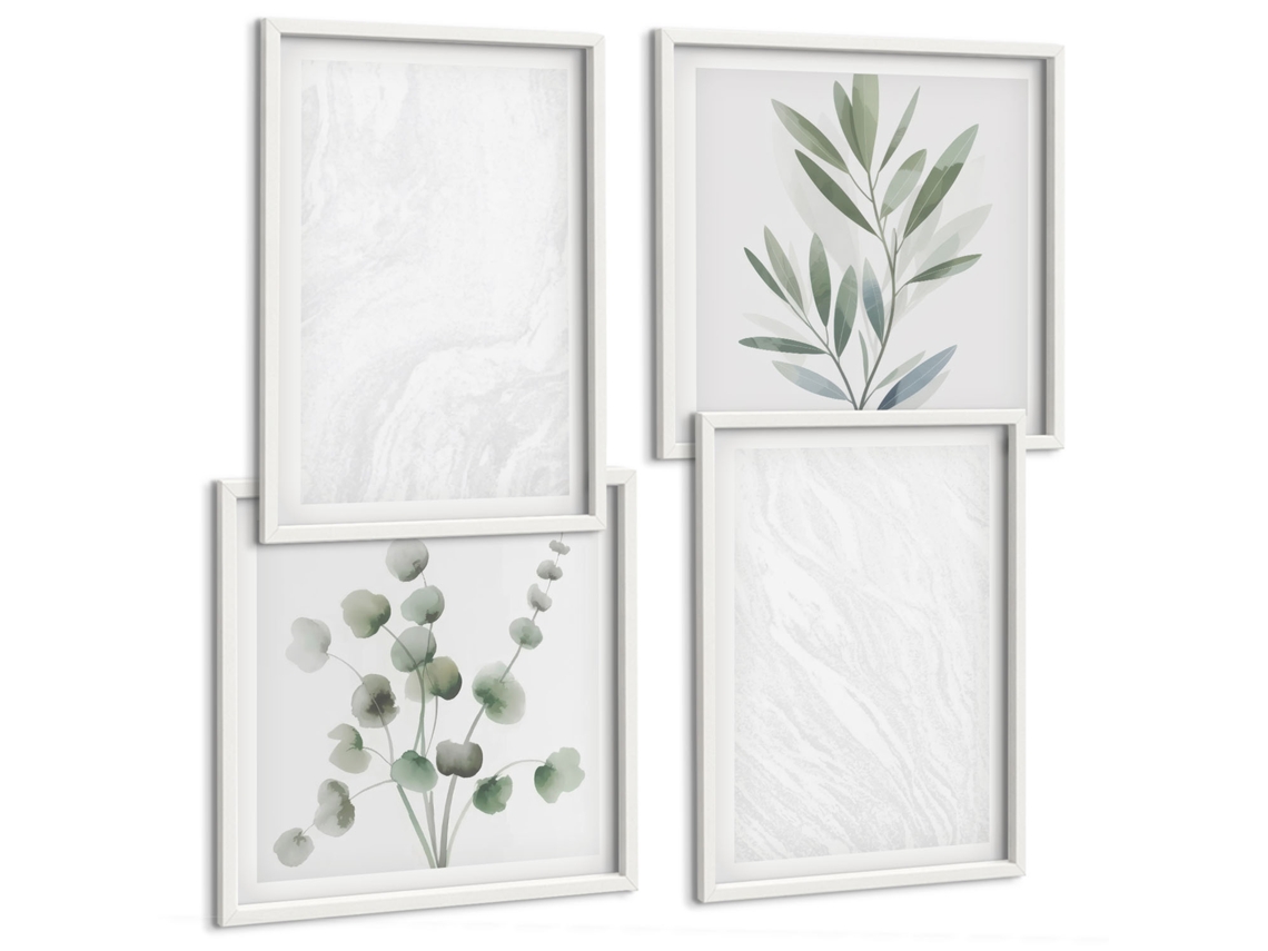 Composição De Quadros Mármore Elegante Estrutura De Galhos Espelharte (4 Peças)