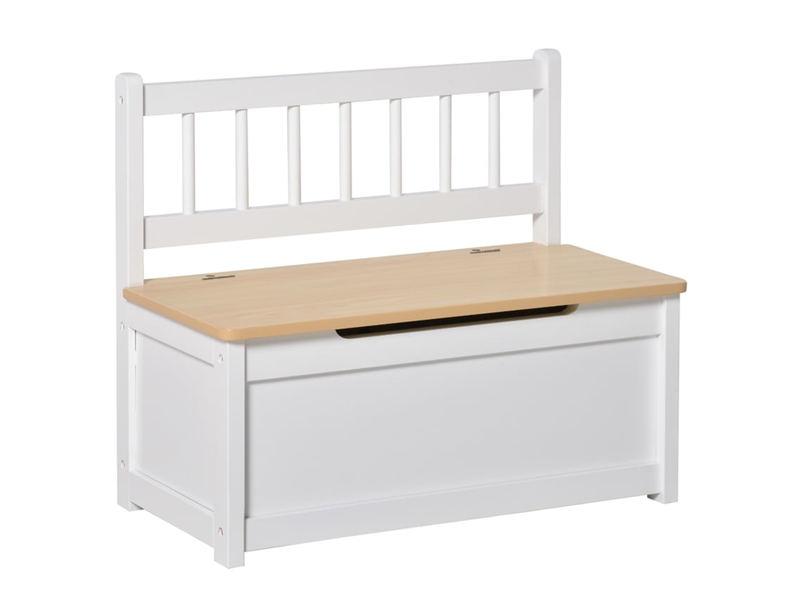 Baú de Brinquedos para Crianças Mdf, Madeira de Pinho Cor Branco 60x30x50cm Homcom