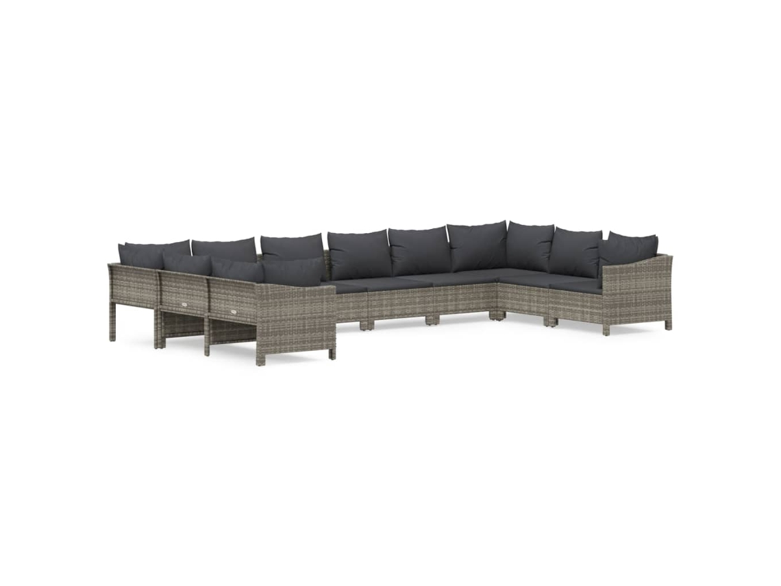 Conjunto de 10 Garden Lounge com Almofadões Vime Pe Cinzento MAISON EXCLUSIVE