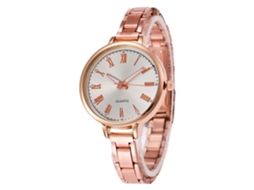 Relógio de Quartzo com Pulseira de Aço Estilo Minimalista Elegante Ouro Rosa