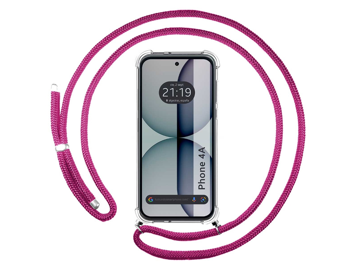 Capa Tumundosmartphone Transparente Para Nothing Phone 4a 5g Com Correia Rosa Fúcsia