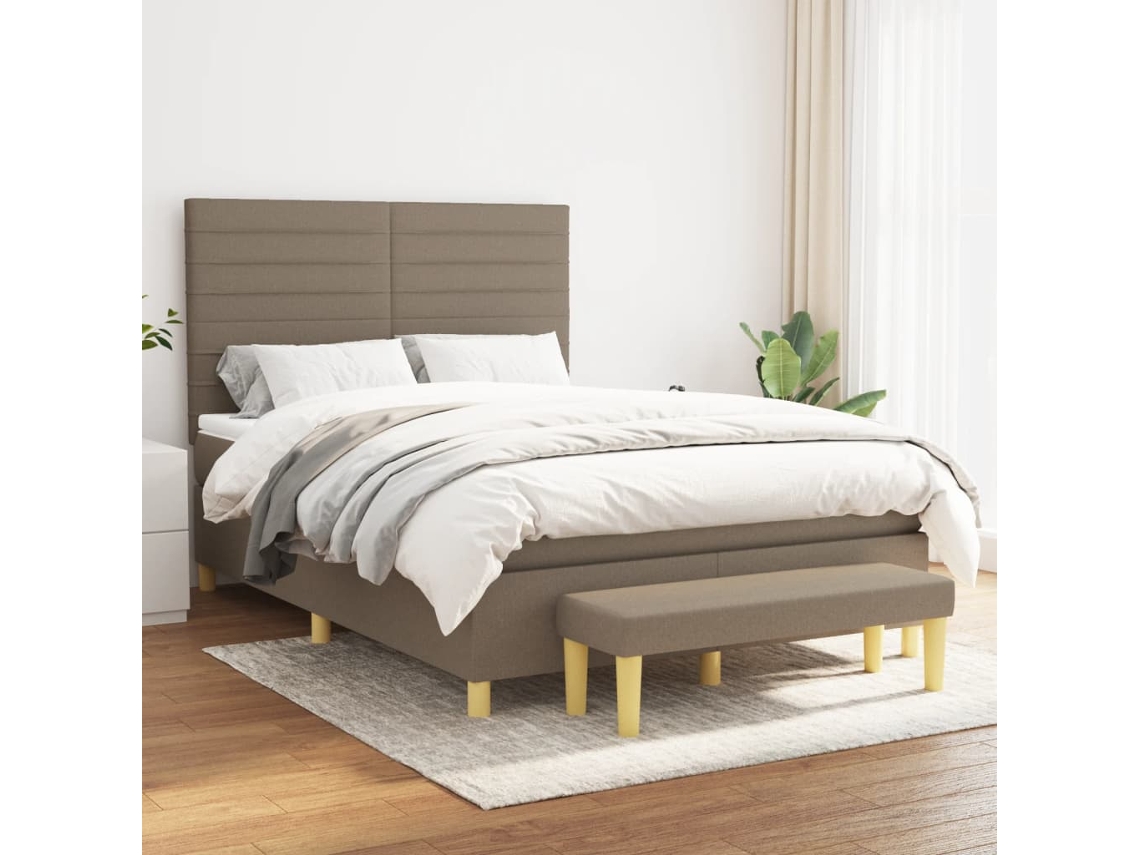 Vidaxl Cama Com Molas/colchão 140x200 Cm Tecido Castanho-acinzentado