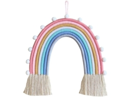 Decoración De Parede Arcoíris Tejida À Mão Com Franges E Pompons Para Quarto Boho Mini Tapete