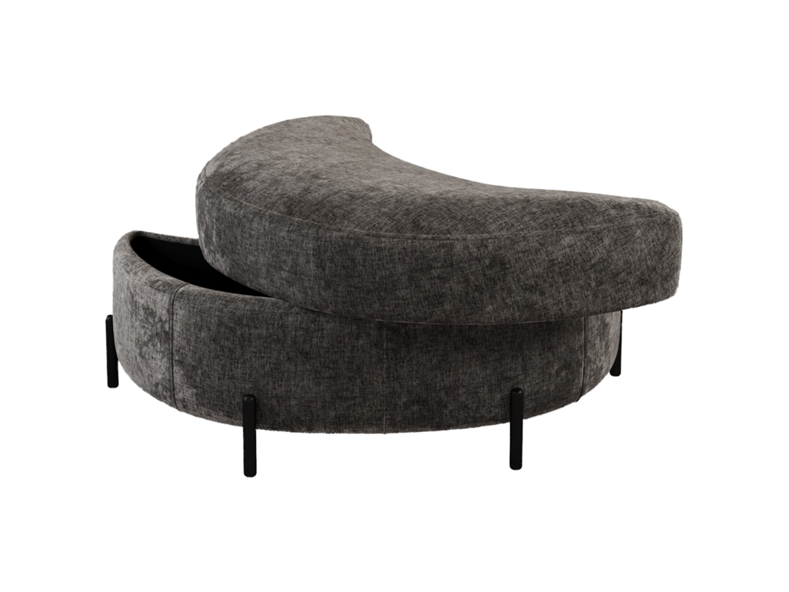 Puff em formato de Meia-lua com capa de chenille, mesa lateral e apoio para os pés, ideal para sala de estar, hall de entrada e corredor, cinza.