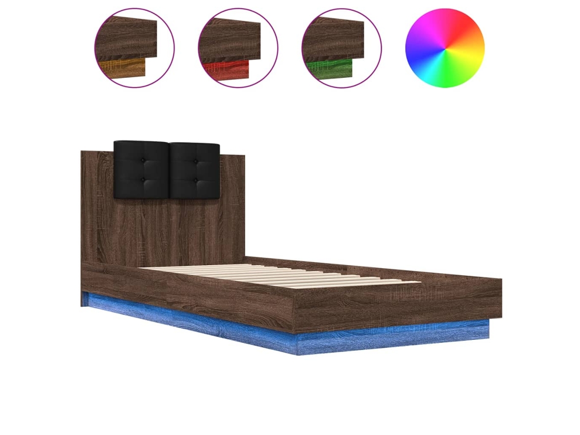 Estrutura de Cama com Cabeceira e Luzes Led Carvalho Castanho MAISON EXCLUSIVE (90x200 cm)