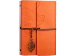 Libreta con cubierta de piel sintética y colgantes de estilo retro, ideal para escribir como regalo (naranja, tamaño A7 (5 pulgadas) - Aquaforge)