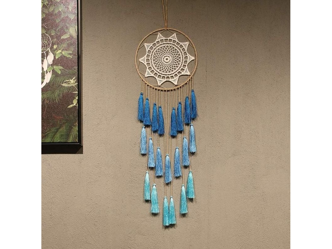 2026 cazador de Sonhos Tejido À Mão com Pompons Decoração Doméstica Azul Linjou