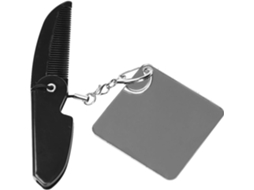 Pente Dobrável Masculino Com Espelho, Em Acrílico Preto, Confortável De Segurar.