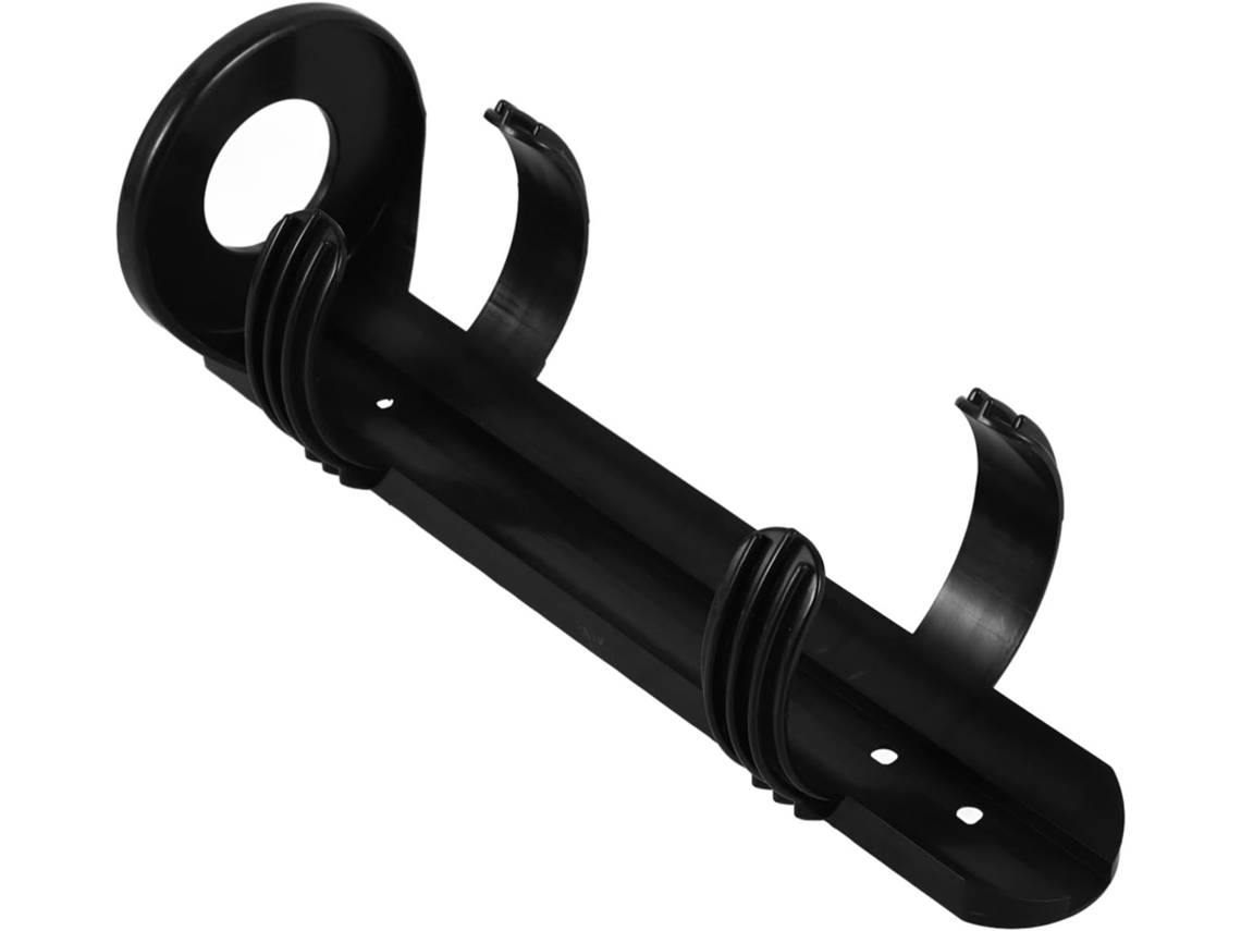 Suporte para extintor de incêndio veicular em PVC preto, montagem rápida.
