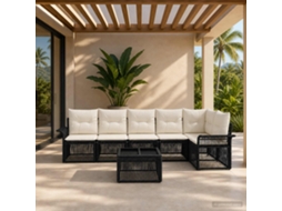 Vidaxl Conjunto De Sofá De Jardim 7 Pcs Preto Vime Pe