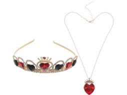 Tiara Coração Vermelho com Faixa Metálica e Vidro, Coroa de Princesa com Colar Combinando