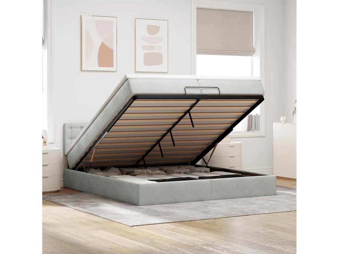 Vidaxl Estrutura Cama Otomana Colchões 200x200cm Veludo Cinzento Claro