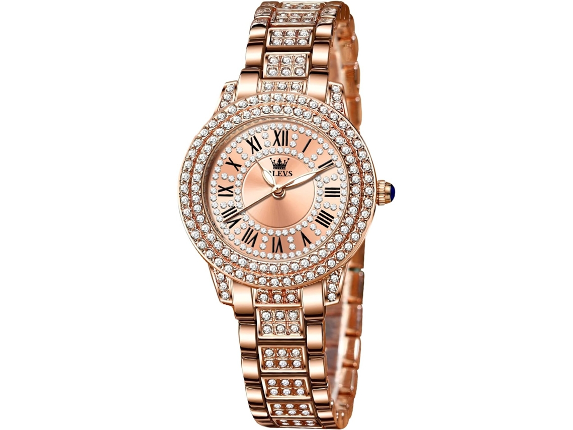 Lurelia Relógio Feminino, Movimento De Quartzo, Luminoso, Detalhes Com Strass, Aço Inoxidável, Rosa