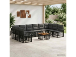 Vidaxl Conjunto De Sofás Para Exterior 11 Unid. Preto E Cinza Escuro
