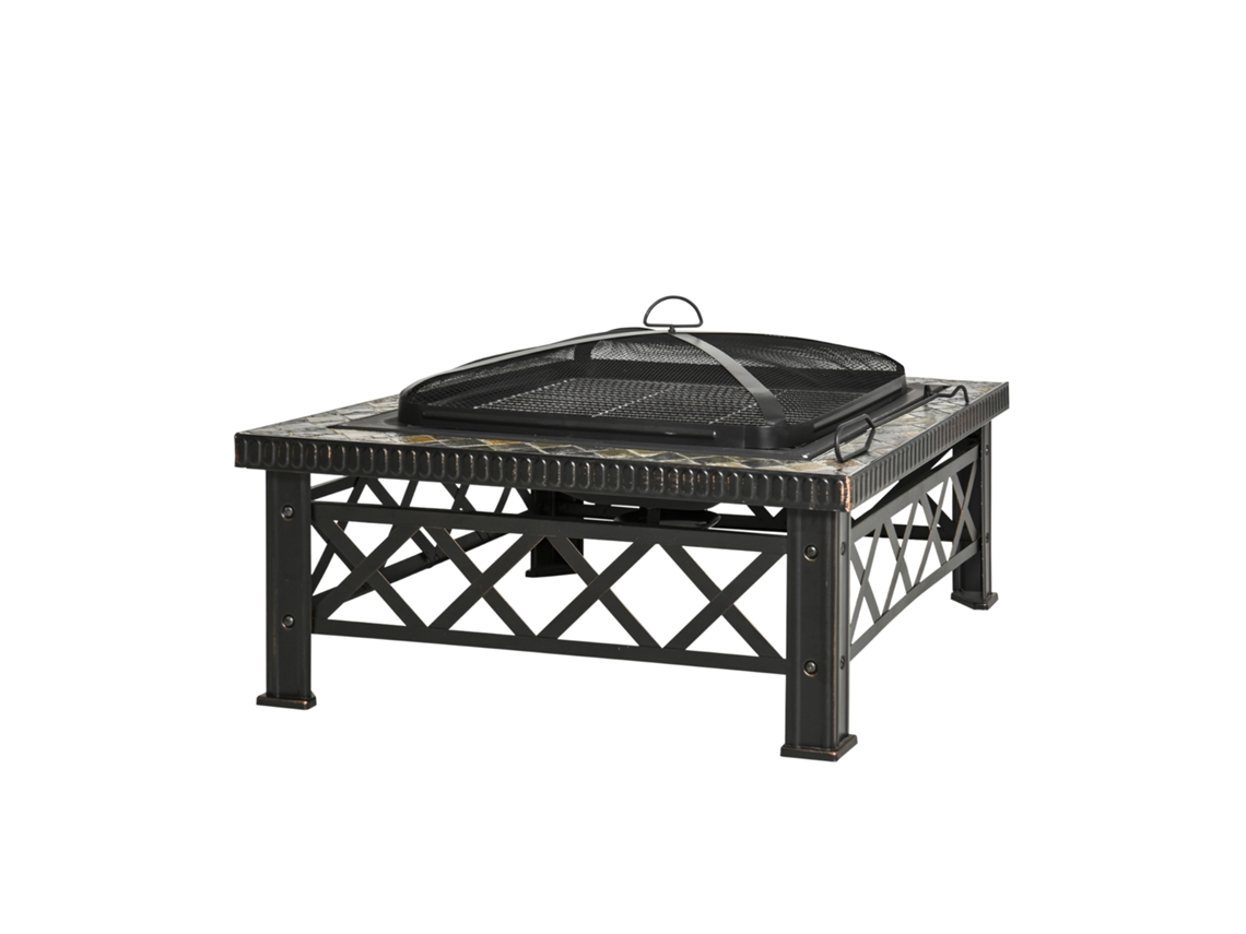 Fogueira/lareira 3 Em 1 Com Tela De Proteção Contra Faíscas, Grelha E Balde De Gelo Para Churrasco No Jardim, Preta, 76x76x47cm Sini Tech Store