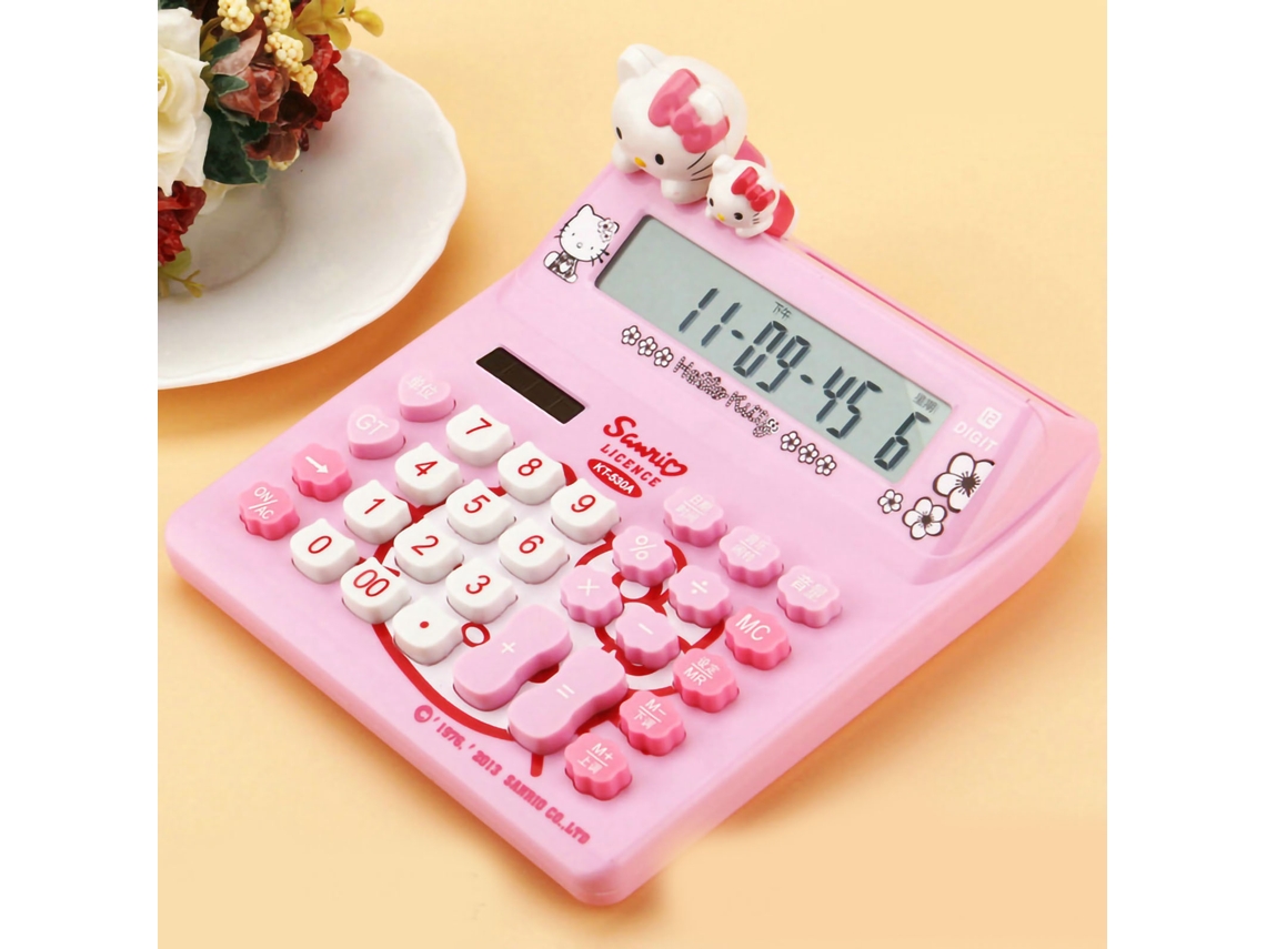Calculadora de Escritório Bonita Estilo Gatito 12 Dígitos Básica Estándar Solar Portátil para Estudantes Rosa