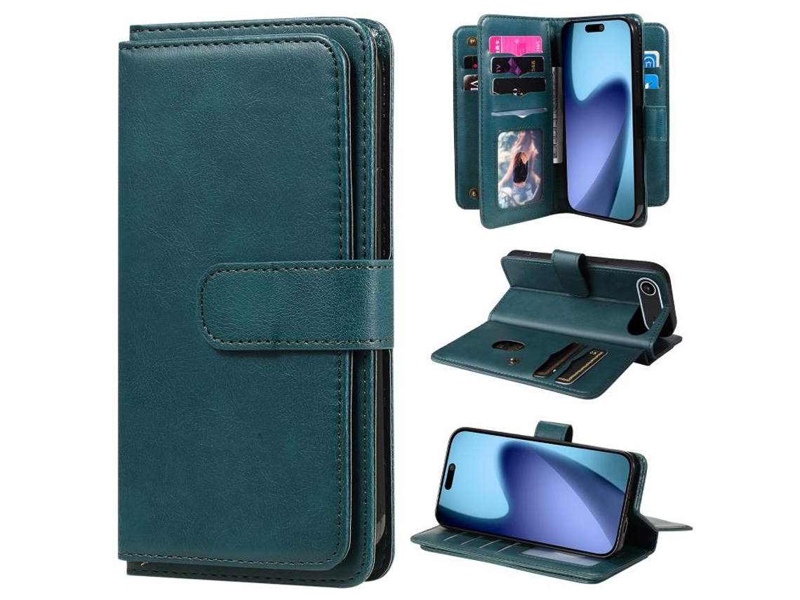 Capa De Couro Multifuncional Para Iphone 17 Air Com 10 Compartimentos Para Cartões.