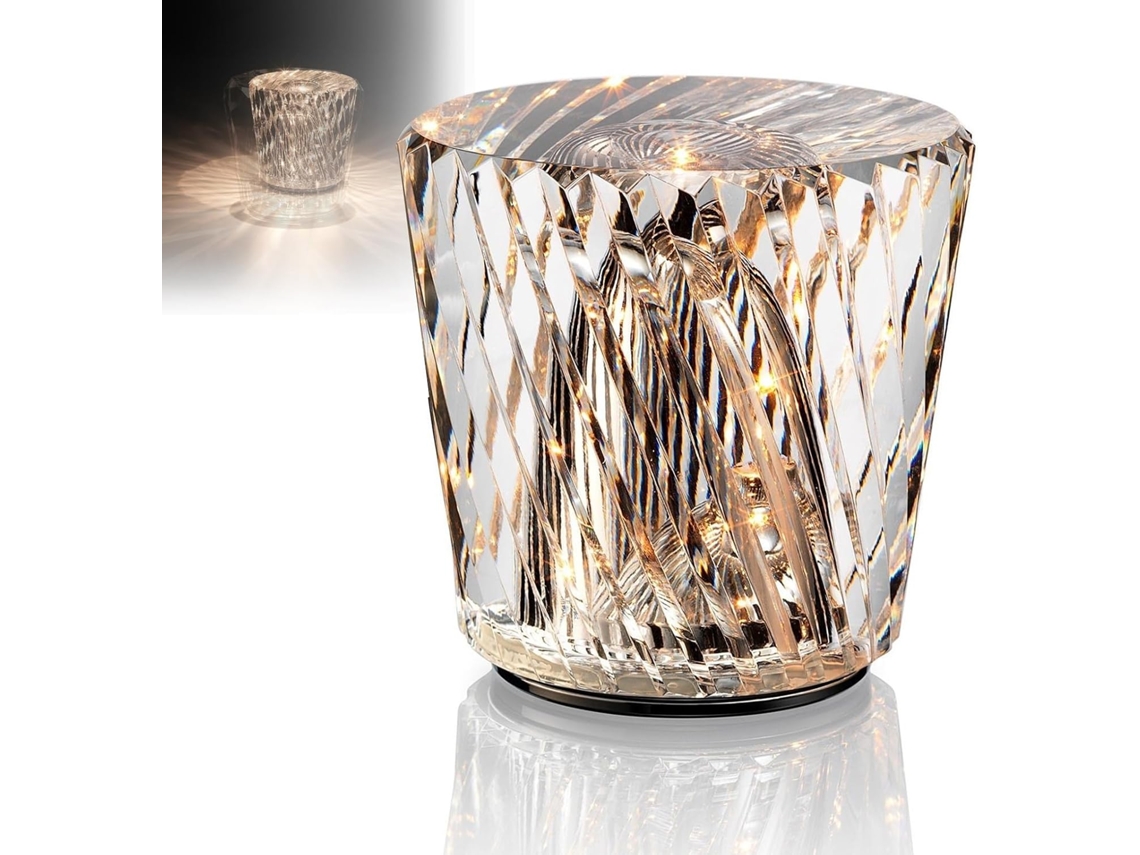 Luminária de mesa com cristal K9, 3 núcleos, dimerizável por toque.