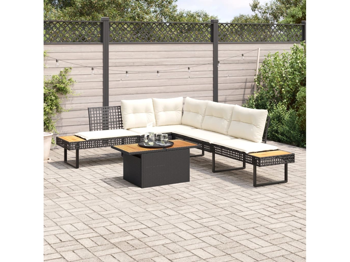 Conjunto de 2 Sofás de Jardim com Almofadões Vime Pe/acácia Preto MAISON EXCLUSIVE