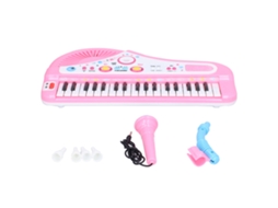 Primerox brinquedo Musical Elétrico Infantil com Microfone 37 Teclas Bateria Rosa Educativo