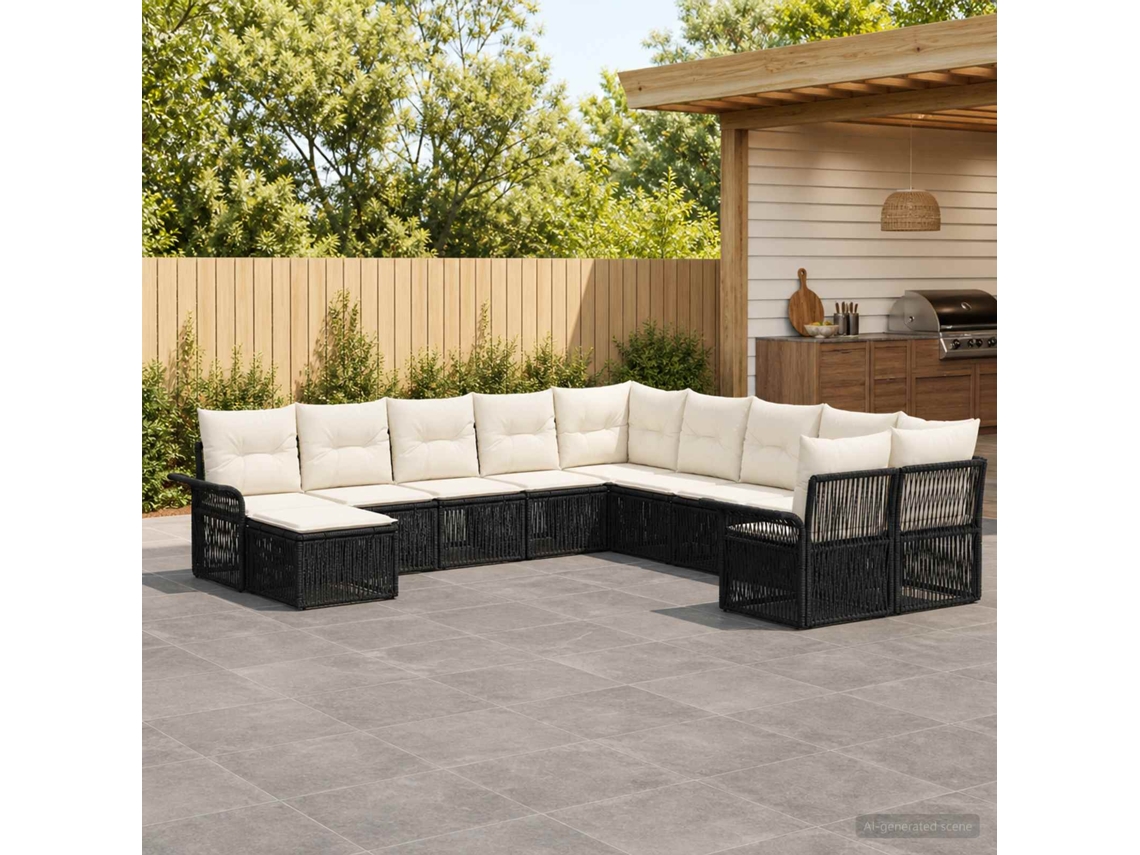 Vidaxl Conjunto De Sofá De Jardim 11 Unid. Preto E Branco Creme