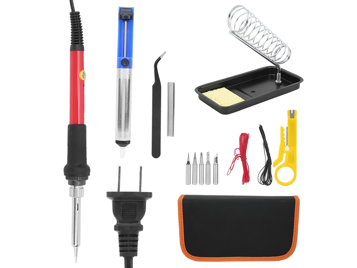 Conjunto De Soldadura Eléctrica Ajustável De Temperatura 60w 15 Peças Ferramentas De Soldar Madeira Plug Us 110v Vermelho