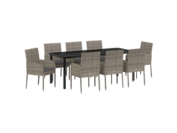 Conjunto 9 Conjunto De Jantar Para Jardim Vidaxl Cinzento Vime Pe (200 X 80 X 73 Cm)