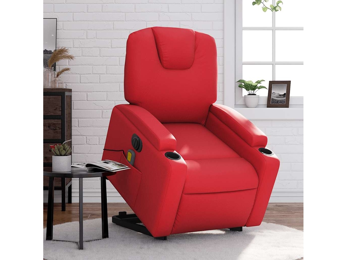 Vidaxl Poltrona Reclinável Elevatória Elétrica Couro Artif. Vermelho