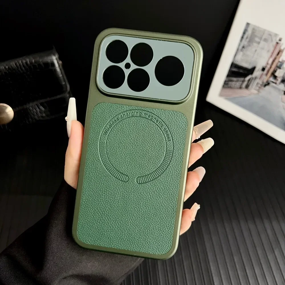 (verde, Poco F8 Ultra) Capa De Telefone Com Textura De Couro, Anti-queda, Suporte Para Carregamento Sem Fio, Com Proteção De Câmera