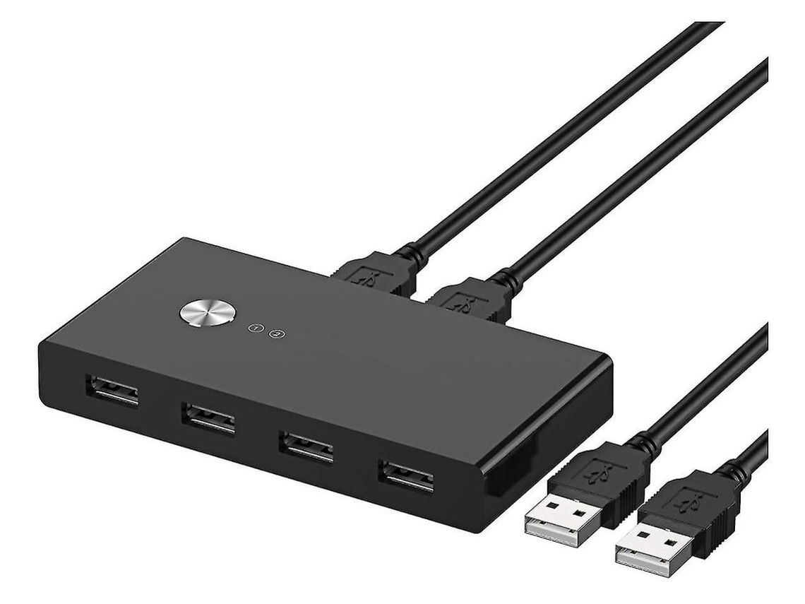 Switch Usb Kvm 4 Portas Para 2 Pcs, 2 Entradas 4 Saídas, Para Impressora Etc, 2 Cabos Usb 2.0 Incluídos Preto Yizhood