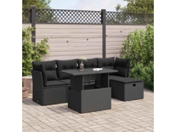 Vidaxl 6 Pcs Conjunto Sofás De Jardim C/ Almofadões Vime Pe Preto