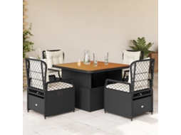 Vidaxl 5 Pcs Conjunto De Jantar P/ Jardim C/ Almofadões Vime Pe Preto