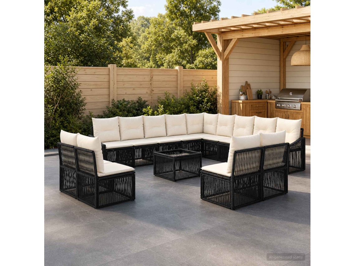 Vidaxl Conjunto De Sofá De Jardim 14 Unid. Preto Vime Pe
