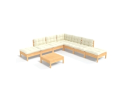 Conjunto de 8 Lounge de Jardim com Almofadões Cor Creme Pinho MAISON EXCLUSIVE